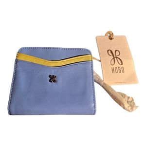 New HOBO International MAX MINI Wallet Bifold Tranquil Blue Leather zip coin